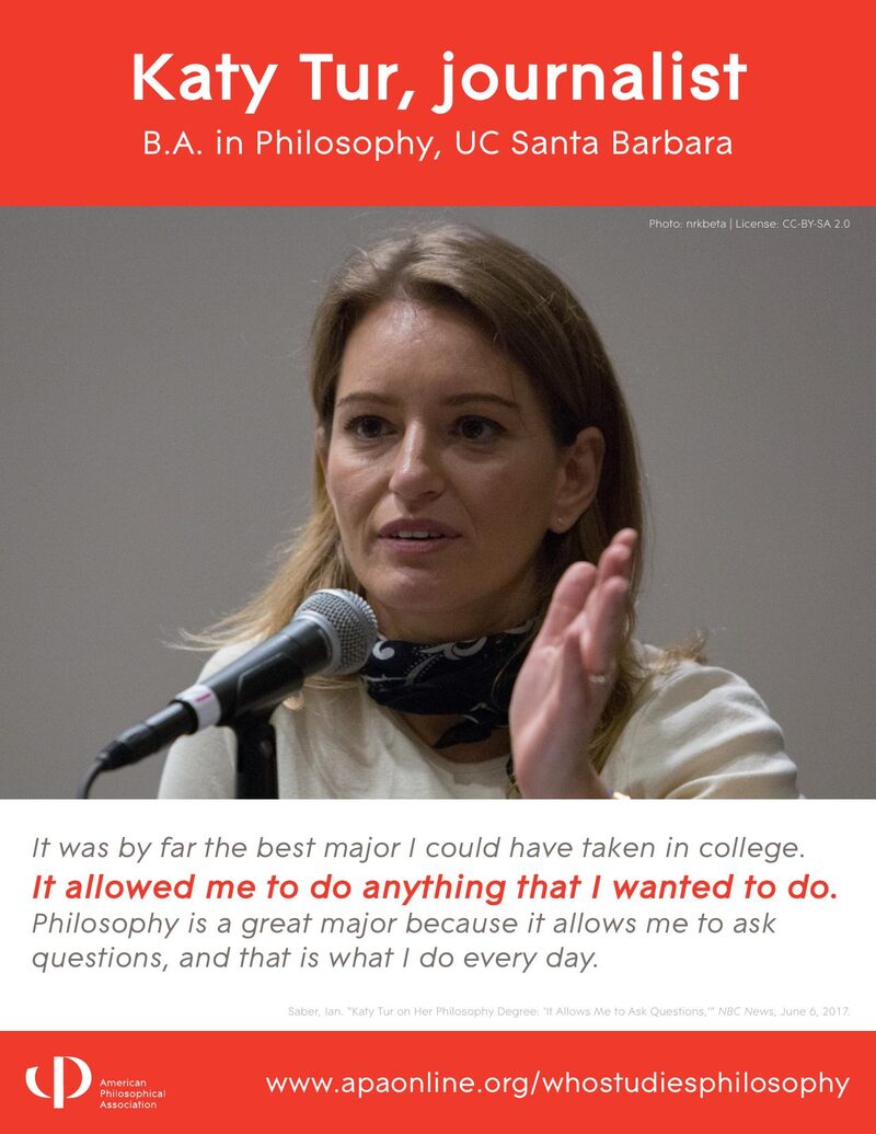 APA Who Studies Philosophy poster: Katy Tur, journalist. B.A. Philosophy, UC Santa Barbara.
